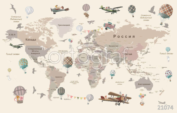 Фрески для детской #21074 Map with air transport Ортограф
