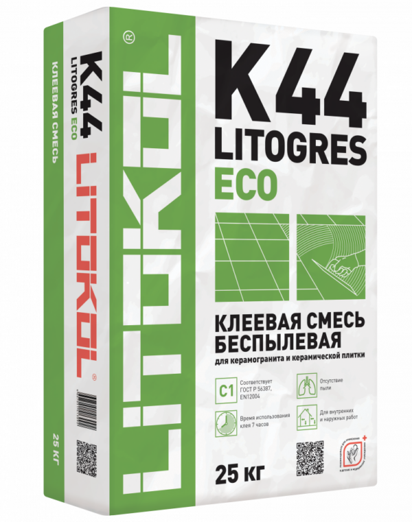 Клей для плитки, керамогранита и камня LITOGRES K44 ECO (класс С1)