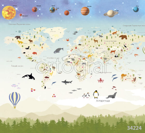 Фрески для детской #34224 Карта с планетами Ортограф